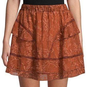 Q+A Rust Embroidered Lace Tiered Mini Skirt